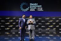 Menteri Pertahanan RI Prabowo Subianto saat menjadi keynote speaker pada acara Mandiri Investment Forum 2024 di Fairmont Hotel Jakarta. (Dok. Tim Media Prabowo)