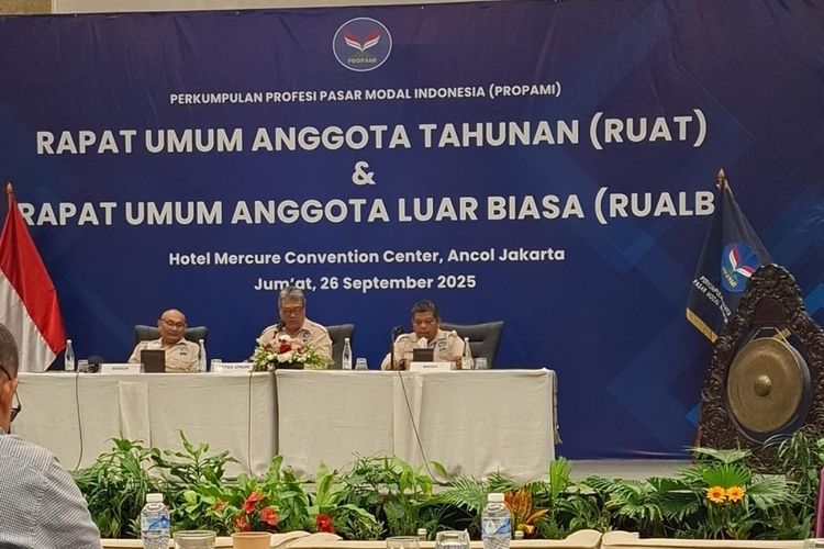 Foto : Suasana sidang pleno RUAT–RUALB PROPAMI 2025 di Jakarta, Jumat (26/9), yang dihadiri pengurus, anggota, serta perwakilan OJK, BEI, KSEI, dan KPEI. (Doc.Ist)
